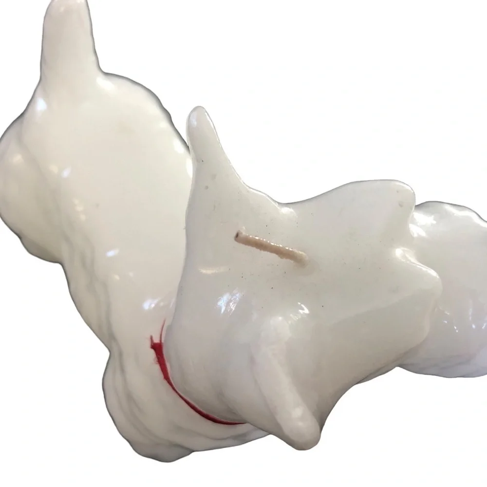 VTG White Scottie Candle With Single Wick Unused Dog Collector Display 7”LX6”H